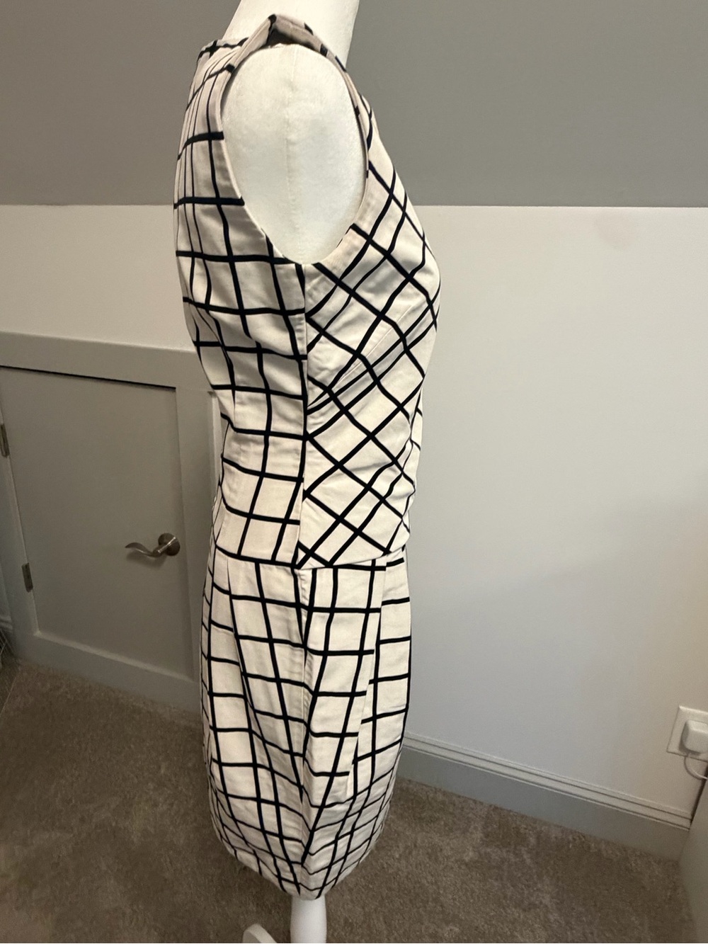 Christian Dior Paris Vintage Cream Black Windowpane Plaid Sheath Dress US 4 - Picture 2 of 13